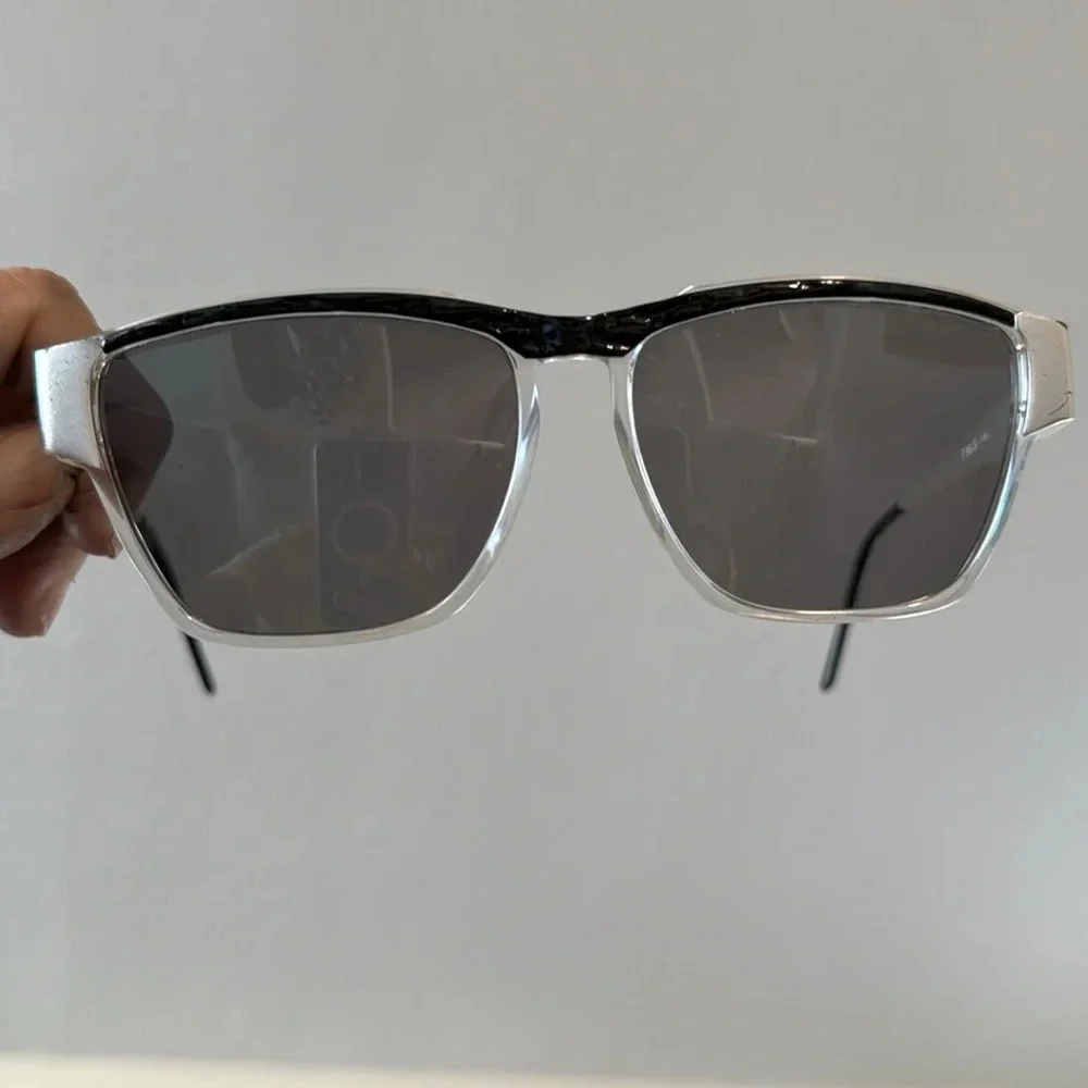 Vintage Laura Biagiotti Italy 80’s Black Silver Sunglasses pristine with case